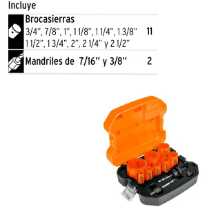 Juegos de Sierras Copas bimetalicas 13 piezas, Truper 15411
