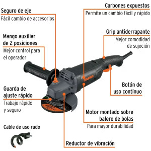 Amoladora Esmeril Industrial Angular 4-1/2" 1250W, Truper 100756
