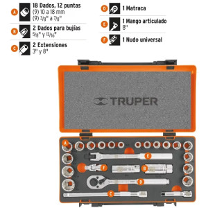 Juegos de Herramientas 25 piezas Mixto STD MM E3/8 EM Truper 13954