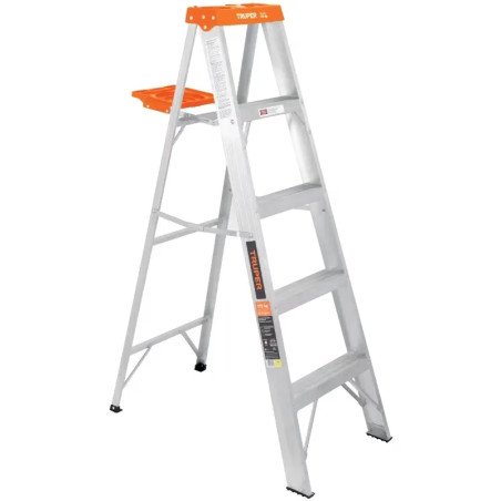 Escaleras Tijera 4 Peldaños con Bandeja T2 Max2.7m P5.1kg EAluminio, Truper 10264