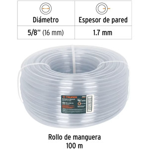 Manguera Industrial 5/8" Espesor 2mm, 100 Metros Peso 14Kg, MAN-5/8I 19869 Truper