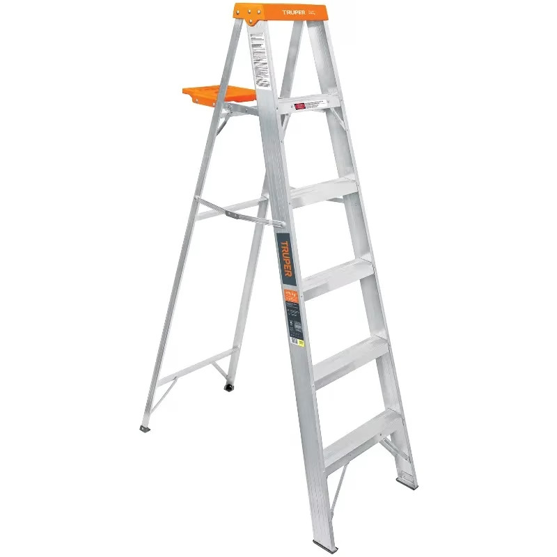 Escaleras Tijera 5 Peldaños con Bandeja T2 Max3m P5.7kg EAluminio, Truper 10335
