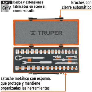 Juegos de Herramientas 36 piezas Mixto STD MM E3/8 EM Truper 13955