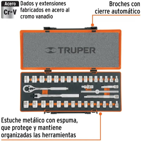 Juegos de Herramientas 36 piezas Mixto STD MM E3/8 EM Truper 13955