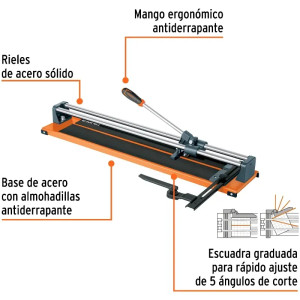 Cortador de Mayolica con Rodaje Corte 66cm, Riel de Acero Solido, Mango Ergonomico, CAZ-66B 16783 Truper