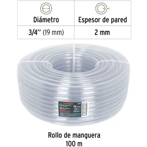 Manguera Industrial 3/4" Espesor 2mm, 100 Metros Peso 16Kg, MAN-3/4I 19870 Truper