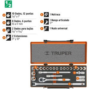 Juegos de Herramientas 25 piezas Mixto STD MM E1/2 EM Truper 13938