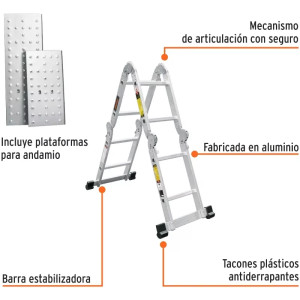 Escaleras Multiposicion 8 Peldaños T1 Max3.6m P10.4kg Aluminio, Truper 101905