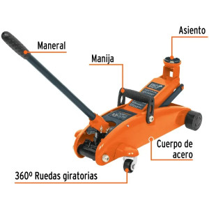 Gata Tipo Lagarto 2.5T, Altura M 38.7cm M 13.5cm Peso 13.5kg con Elevacion Rapida, Incluye Maletin, GAPA-250 14946 Truper
