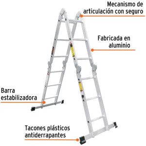 Escaleras Multiposicion 12 Peldaños T1 Max4.6m P12.2kg Aluminio, Truper 100495