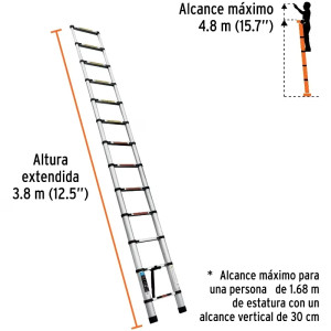 Escaleras Telescopica 13 peldaños T2 102kg Plegable Aluminio Truper 101904