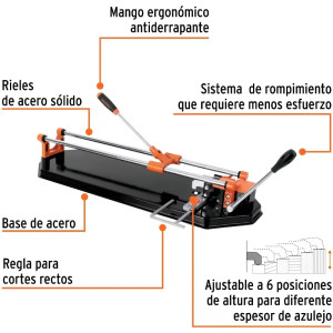 Cortador de Mayolica con Rodaje Corte 60cm, Riel de Acero Solido, Mango Ergonomico, CAZ-60X2 15825 Truper