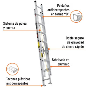 Escaleras Telescopicas 16 Peldaños T3 Max4.6m P9kg Aluminio, Truper 16026