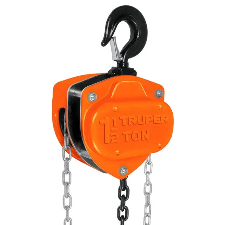 Tecle Industrial 1 1/2 Toneladas, Doble Trinquete, Mecanismo de triple engranaje, Peso 16.4kg, POL-1-1/2 16825 Truper