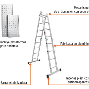 Escaleras Multiposicion 16 Peldaños T1 Max5.7m P13.8kg Aluminio, Truper 101906