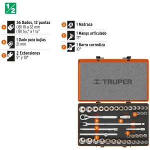 Juegos de Herramientas 42 piezas Mixto STD MM E1/2 EM Truper 13940