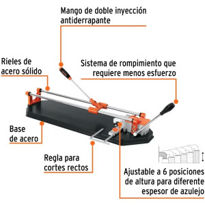 Cortador de Mayolica con Rodaje Corte 60cm, Riel de Acero Solido, Mango Ergonomico con Maletin, CAZ-60XM2 15826 Truper