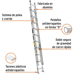 Escaleras Telescopicas 20 Peldaños T3 Max5.8m P11kg Aluminio, Truper 16027