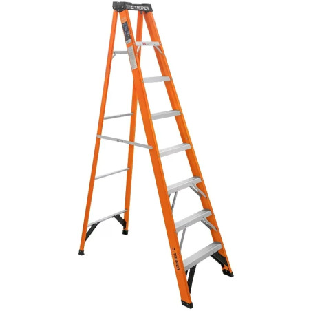 Escaleras de Tijera 7 Peldaños T2 Max3.7m P10.5kg FibraVidrio, Truper 100227