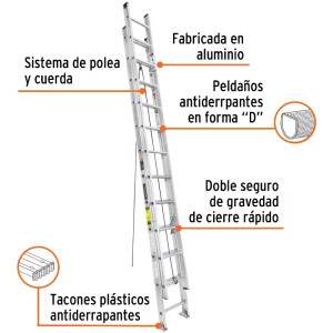 Escaleras Telescopicas 24 Peldaños T3 Max7m P14kg Aluminio, Truper 16028