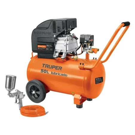 Compresoras 50L 3.5HP Lubricada Automatico Bifasico Con Manguera y Pistola, Truper 101744