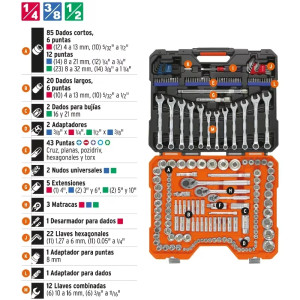 Juegos de Herramientas 199 Piezas Mixto STD MM E1/4-3/8-1/2 MP Truper 12894
