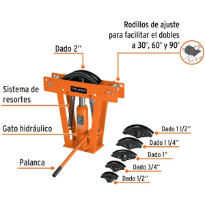 Doblador de Tubo Hidraulico 12 Toneladas, para Tubos de 1/2" a 2", DTH-12 12883 Truper