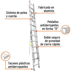 Escaleras Telescopicas 24 Peldaños T2 Max7m P21kg Aluminio, Truper 16759