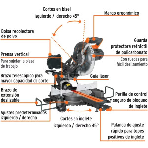 Sierra Ingleteadora 10" Telescopica 2.5HP Aluminio Madera, Truper 100770