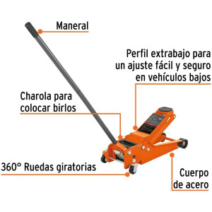 Gata Tipo Lagarto 3.5 T, Altura M 55cm M 9.5cm 44kg, con Elevacion Rapida, GAPRO-3.5PB, 14802 Truper