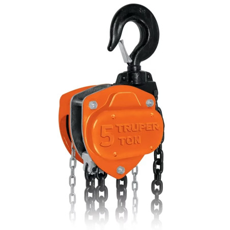 Tecle Industrial 5 Toneladas, Doble Trinquete, Mecanismo de triple engranaje, Peso 37kg, POL-5 16828 Truper