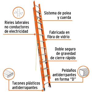Escaleras Telescopicas 24 Peldaños T2 Max7m P21kg FibraVidrio, Truper 16757