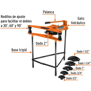 Doblador de Tubo Hidraulico Con TRIPIE, 12 Toneladas con Tripie, para Tubos de 1/2" a 2", DTH-12X 12882 Truper
