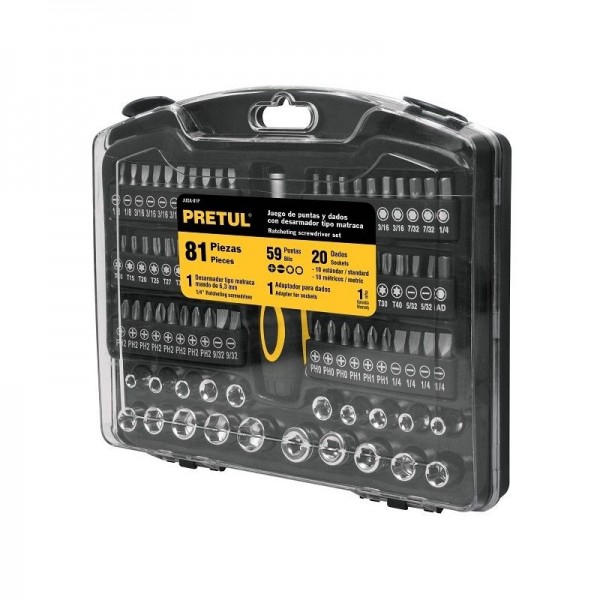  Juegos de herramientas 81 Piezas E1/4 EP Pretul 23972 31.355932 Juego de herramientas 81 Piezas con Estuche de Plastico, Encast