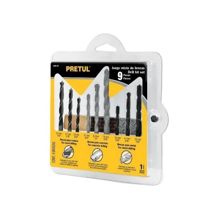  Juego de 9 Brocas para metal de Alta Velocidad Turbo Steel, Concreto y Madera, JBMX-9P 20704 Pretul 15.847458 Juego de 9 Brocas