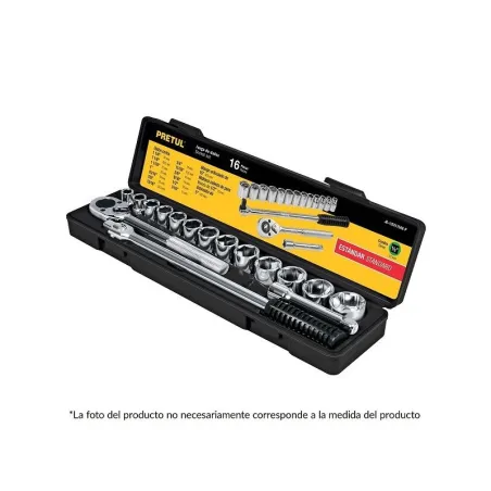  Juegos de herramientas 16 Piezas MM E1/2 EP Pretul 21174 97.457627 Juego de dados Mixto 16 Piezas Milimetrico con Estuche de Pl