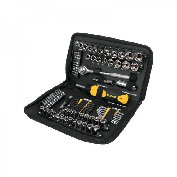  Juegos de herramientas 83 Piezas E1/4-3/8 EP Pretul 22984 71.186441 Juego de herramientas 83 Piezas con Estuche de Plastico, En