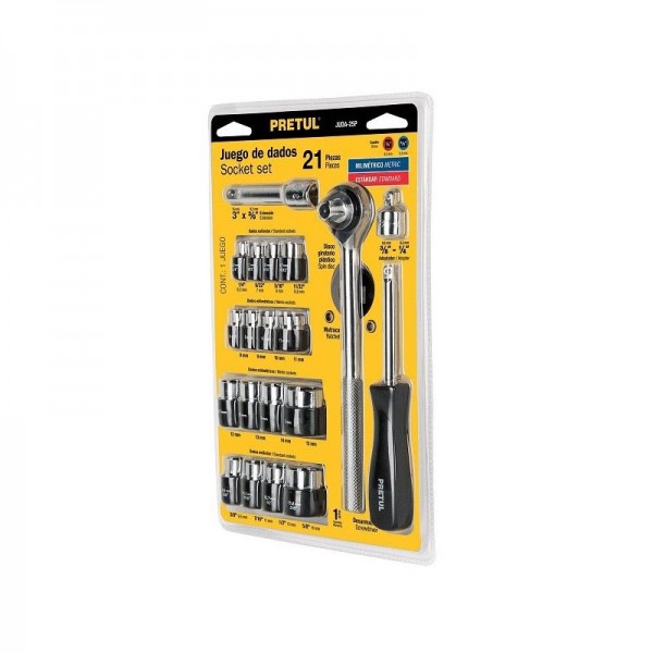  Juegos de herramientas 21 Piezas Dados E1/4-3/8 Pretul 21162 23.728814 Juego de herramientas 21 Piezas, Encastre 1/4" y 3/8", J