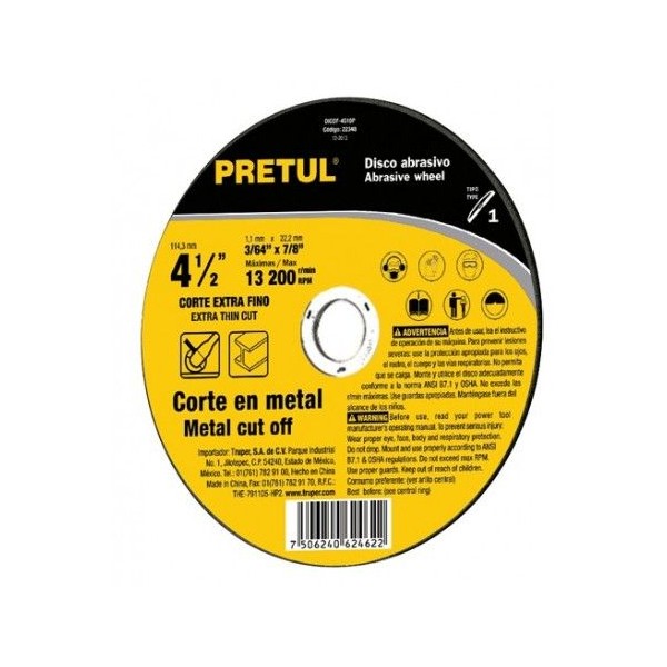  Discos Corte Metal 4 1/2" x1.6mm T41 OxidoAlumino, DICOF-4516P Pretul 22345 1.440678 Disco Corte Metal 4 1/2" 115x1.6mm T41 Oxi