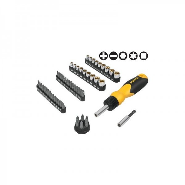  Juego Desarmadores Multipunta 35 Puntas y 18 dados Tipo Ratchet, Porta puntas Magnetico , AUTO-61 22976 Pretul 33.898305 Juego 