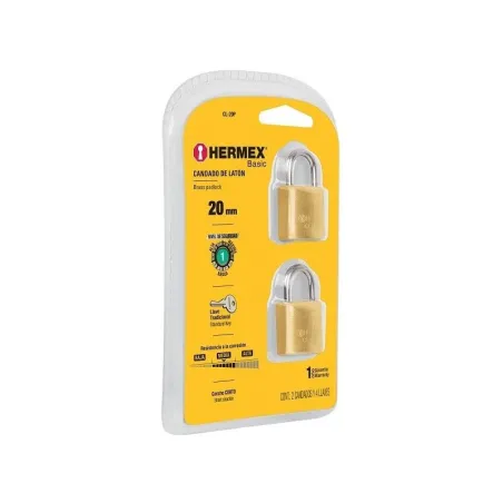  Candados 20mm S1 2Piezas 2llaves Hermex 23513 7.542373 Candado Pulido Basico 20mm Seguridad 1, 2 Unidades Incluyen 2 llaves Tra