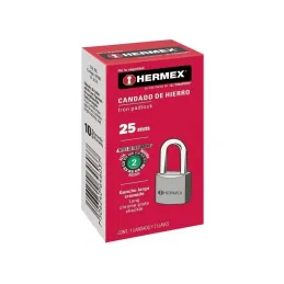  Candados 25mm S2 Hierro GanchoLargo 2llaves Hermex 43797 3.644068 Candado de Hierro Arco Largo 25mm Seguridad 2, 2 llaves tradi