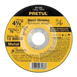  Discos de Desbaste Metal 4-1/2" x6.2mm Oaluminio, Pretul 29955 3.050847 Disco de Desbaste Metal 4-1/2" x6.2mm Oaluminio, Pretul