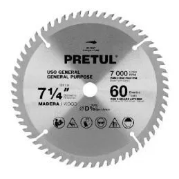  Discos sierras 7-1/4" 60Dientes C5/8", para madera, Pretul 27059 20.338983 Discos sierras 7-1/4" 60Dientes C5/8", para madera, 