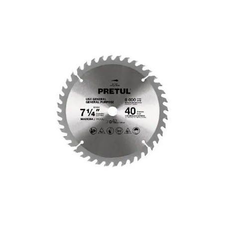 Discos sierras 7-1/4" 40Dientes C5/8", para madera, Pretul 27056 16.949153 Discos sierras 7-1/4" 40Dientes C5/8", para madera, 