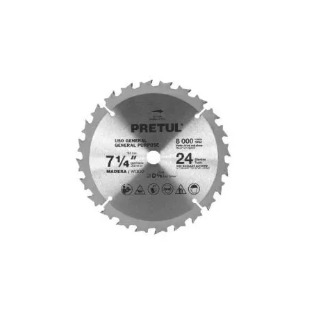  Discos sierras 7-1/4" 24Dientes C5/8", para madera, Pretul 27055 14.915254 Discos sierras 7-1/4" 24Dientes C5/8", para madera, 