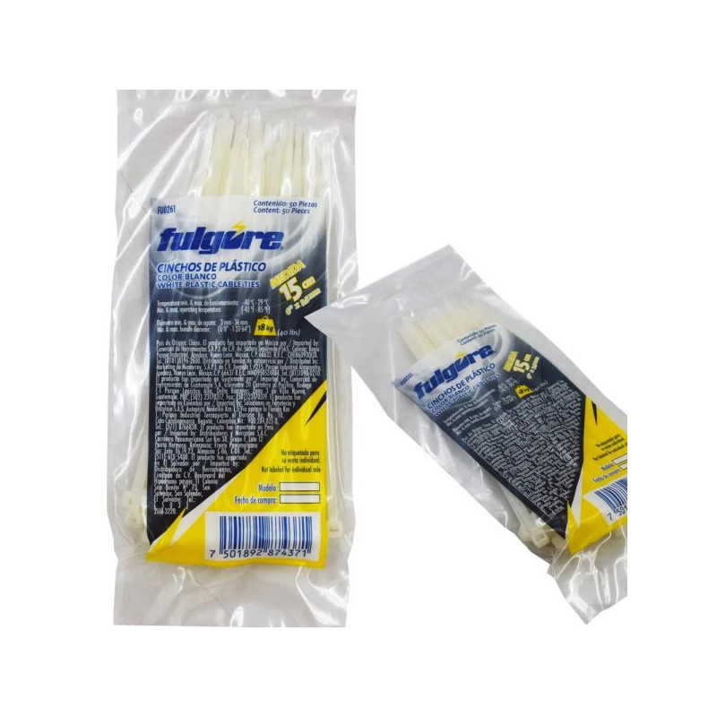  Cintillos Blanco 7.6mm x75cm 10u Cincho Nylon AltaResistencia Fulgore FU1395 5.847458 Cintillos Blanco 7.6mm x75cm 10u Cincho N