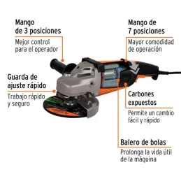  Amoladora angular 7" Profesional, 2100W 8000RPM Mango Ergonomico con Disco y Carbon de Rpsto, ESMA-7A3-2 11022 Truper 218.64406