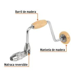  Berbiqui Profesional Taladro Manual 12", tipo ratchet, Barril y Manibela de Madera, BC-12M 10970 Truper 72.881356 Berbiqui Prof