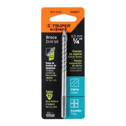  Broca para Vidrios y Azulejos 1/4" x4" Carburo de Tungsteno, Truper 101827 8.220339 Broca para Vidrio y Mayolica 1/4", Truper 1